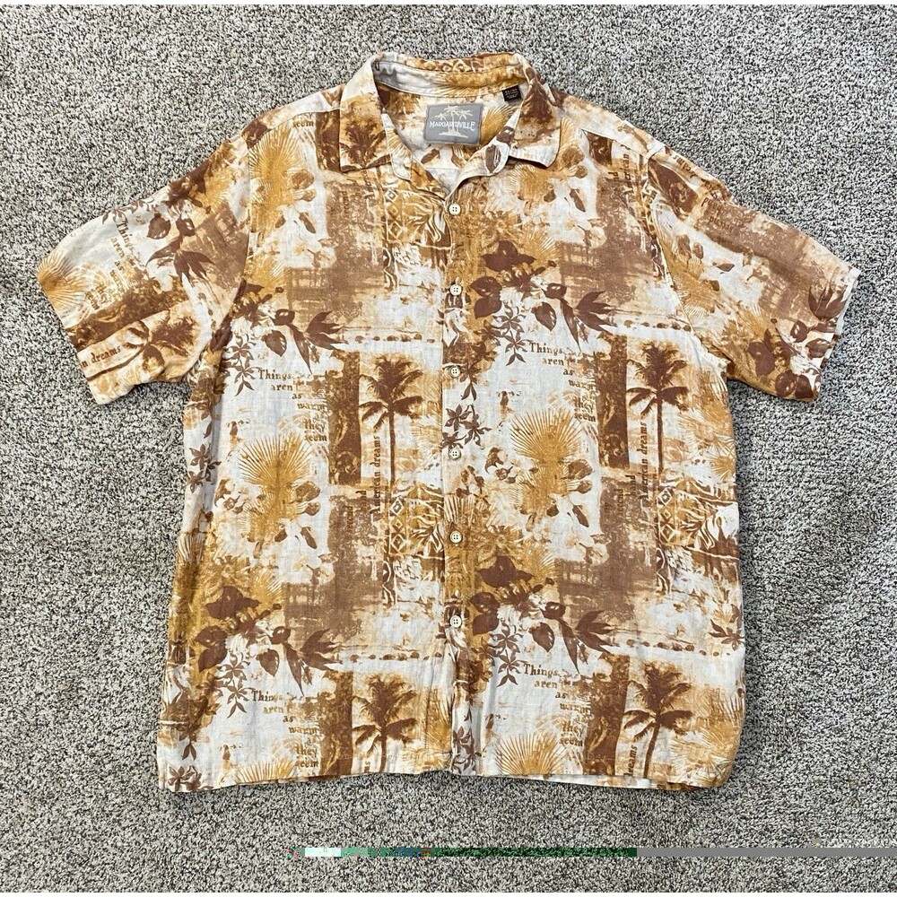 Margaritaville Mens XL Palm Trees Hawaiian Shirt Silk Linen Short Sleeve